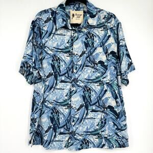 Vintage Silk Circa 1969 Men's Blue Short Sleeve Button Down Shirt XL